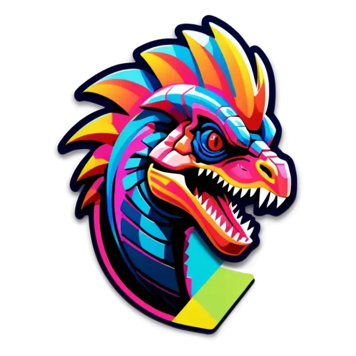 Synthwave dilophosaurus head logo sticker