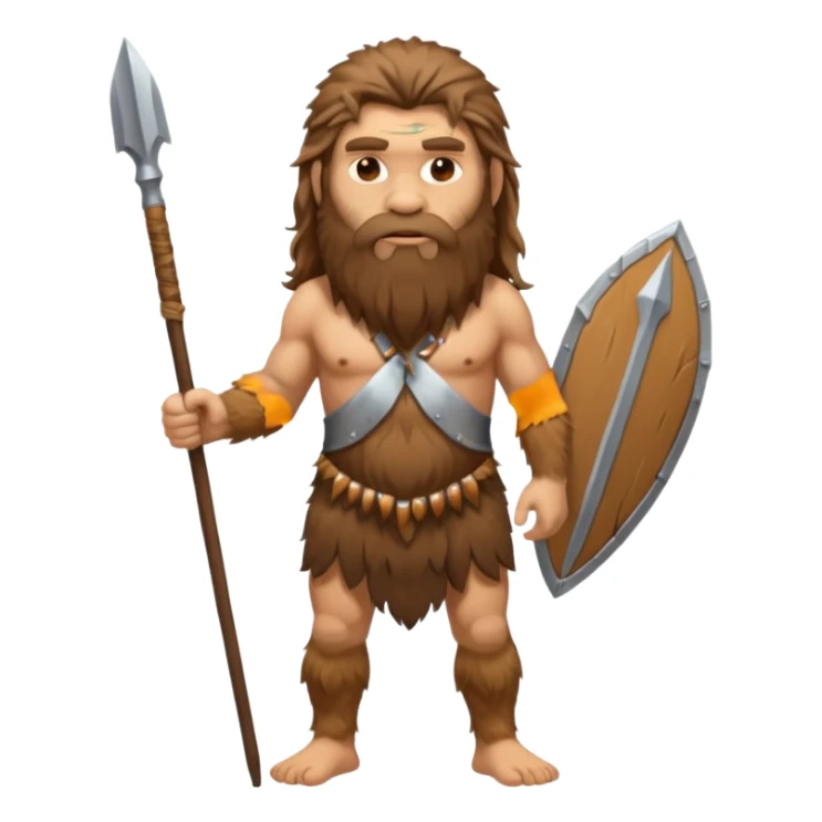 hairy Neanderthal with long hair long beard and a spear fullbody sticker