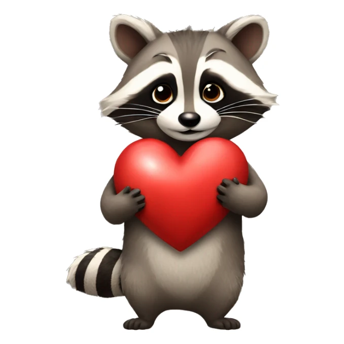 Raccoon holding a big heart sticker