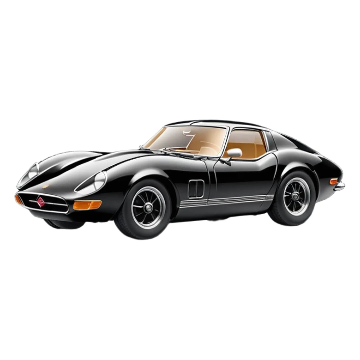 Minimalistic automotive-themed emoji, black circular background, highly detailed shiny restored scale model car with perfect glossy paint, soft studio lighting, subtle glow, cinematic highlights, clean vector illustration, premium look, centered composition sticker