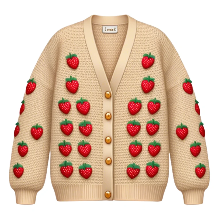 beige crocheted cardigan embroidered with small strawberries sticker
