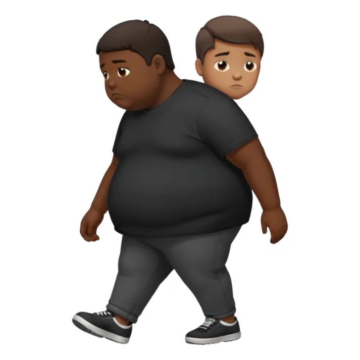 sad fat young boy in black t shirt walking from the side sticker