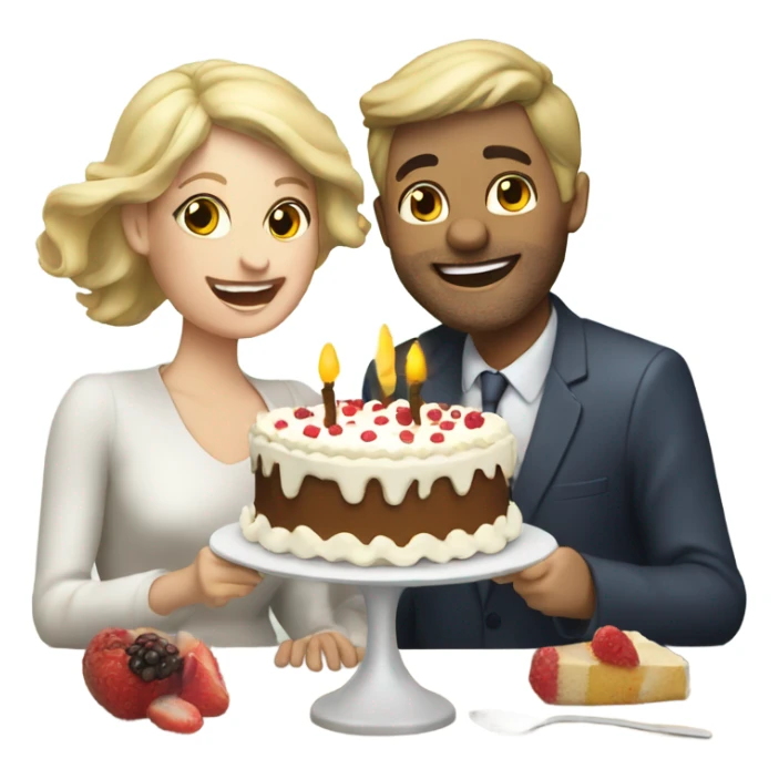 Happy Anniversary white couple eating cake sticker