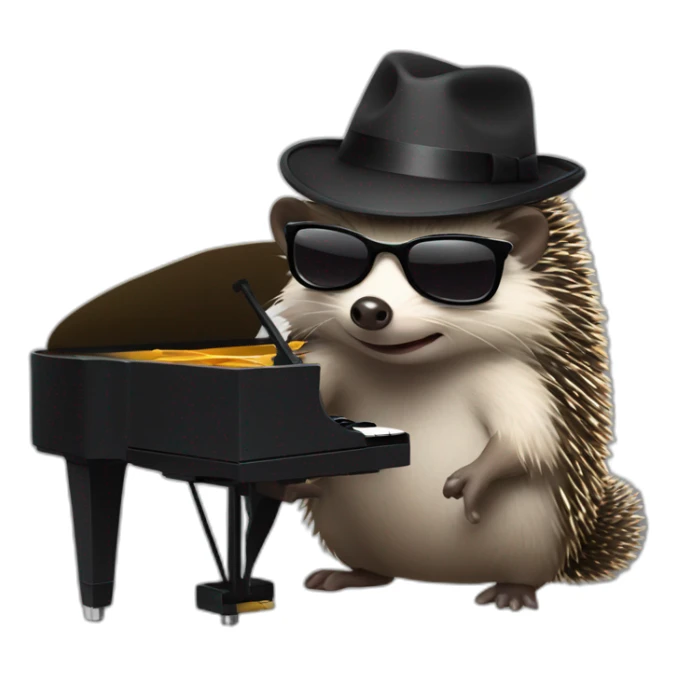Hedgehog wearing a fedora, black lipstick, and black sunglasses, playing piano sticker