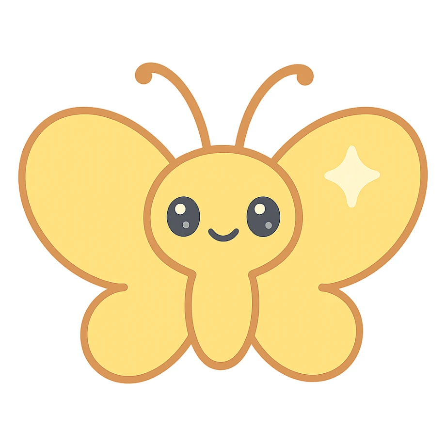 Remove the background, keep the yellow butterfly with shine, in kawaii style, transparent background. sticker
