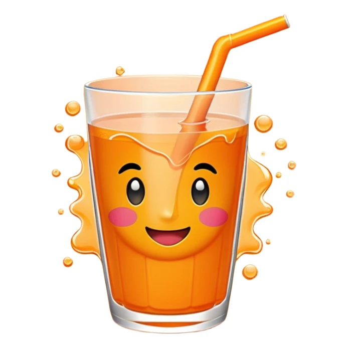Super sweet mandarin emoji, fizzy juice splash, simple flat design, bold lines, bright orange, transparent background. sticker