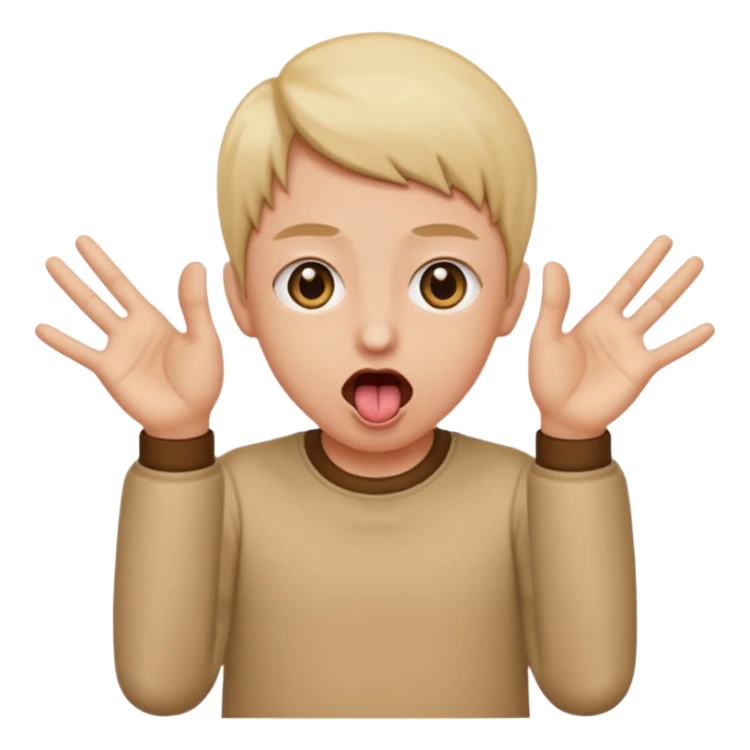 eyes wide open, hands on both sides open fingers facing in, tongue sticking out  sticker