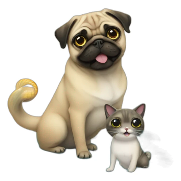 Pug and mermaid cat sticker