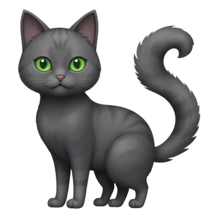 full body view of beautiful female solid dark grey cat with green eyes, grey face, white toes and white patch on chest sticker