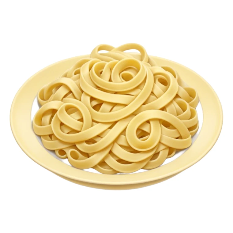 loose tangle of pale yellow cooked noodles with soft glossy texture and natural curves, strands slightly twisted and overlapping, freshly prepared dish, no bowl chopsticks or sauce, apple emoji style, soft lighting, subtle shadows, emoji scale sticker