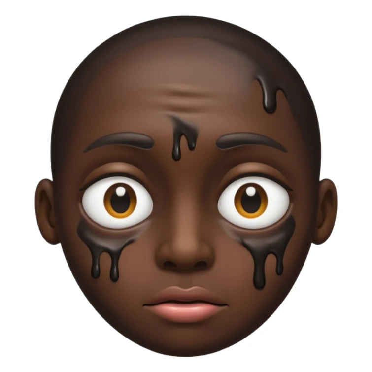 an black melting face with no eyebrows and mouth and just an single eye sticker