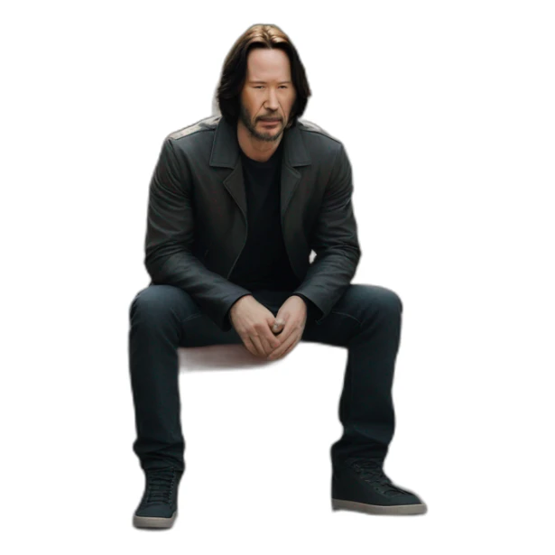 Keanu Reeves sitting on the corner of a sad bench sticker