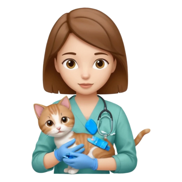 Young female vet – scrubs, gloves, examining kitten. sticker