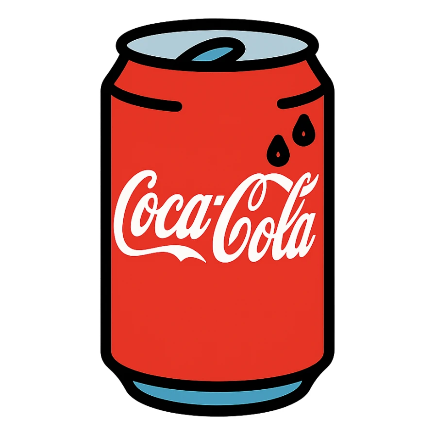 Coca-Cola can, red with white script, cold and refreshing look sticker