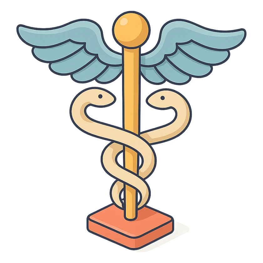caduceus symbol with emphasis on wings, 2D isometric style, soft rounded shapes, clean contours, pastel palette, detailed shadows and highlights, modern illustration, transparent background sticker
