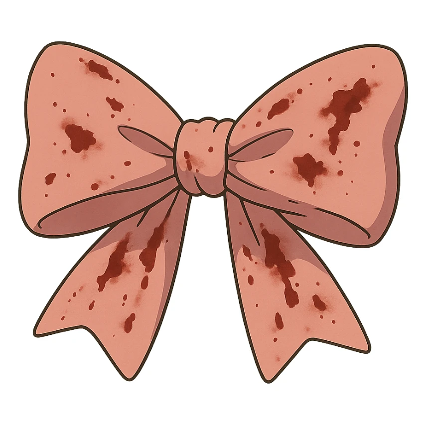 ghibli style pink ribbon bow with blood stains sticker
