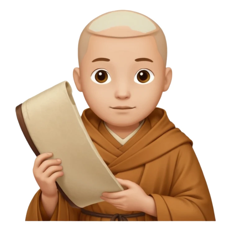 A gentle monk in simple robes, holding a scroll with serene expression.
 sticker