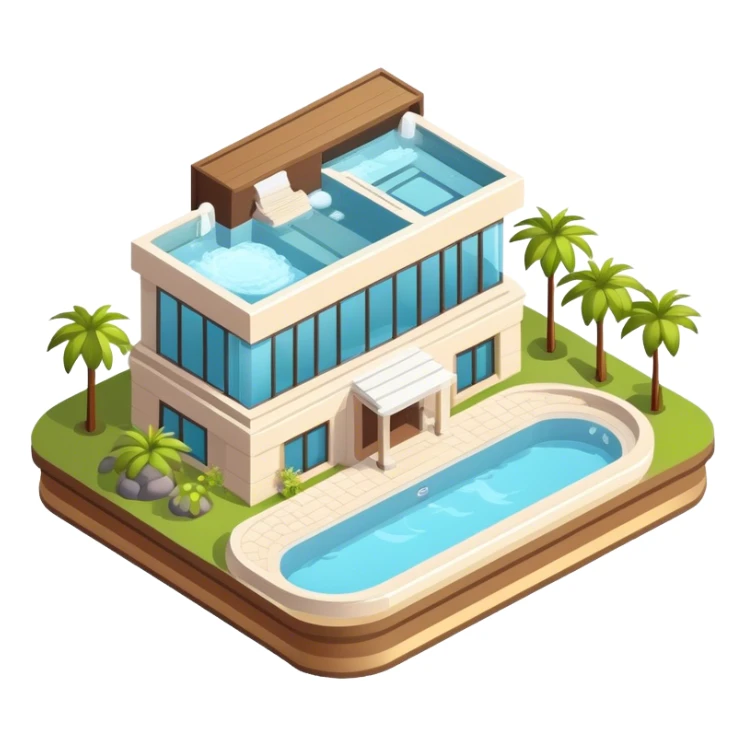 luxury spa resort hotel, isometric exterior  sticker