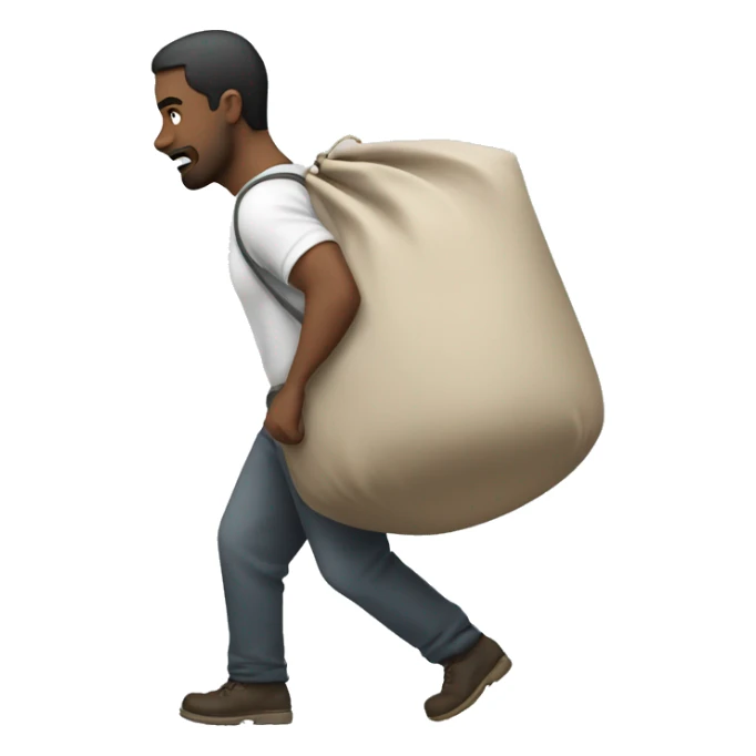 white tired man dragging a big heavy bag behind him sticker