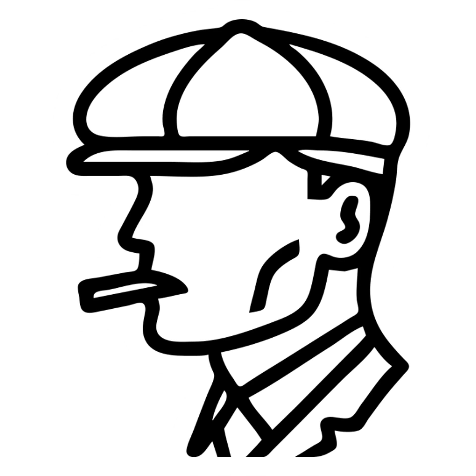 minimalist icon of Thomas Shelby from Peaky Blinders, flat cap, cigarette, strong jawline sticker