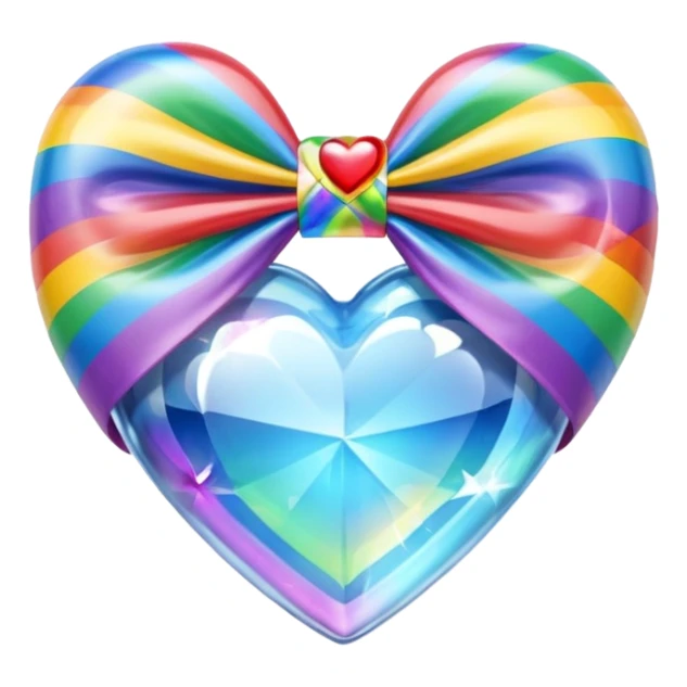 crystal clear heart with a rainbow bow and heart pattern on the bow sticker