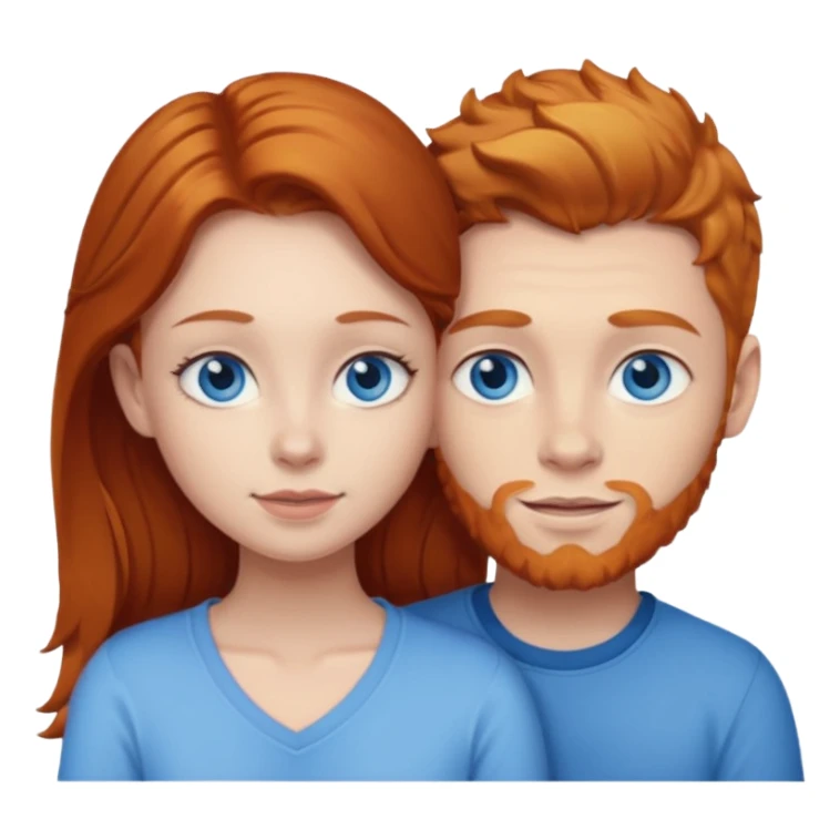 Ginger boy without beard hugging brunette girl. Both have blue eyes.  sticker