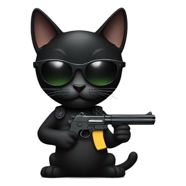 Black cat holding gun and wearing sunglasses sticker