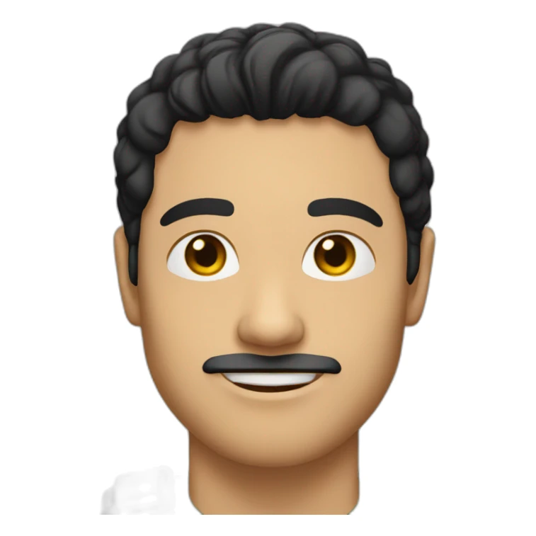 Caucasian man with black hair, olive skin and no beaded sticker