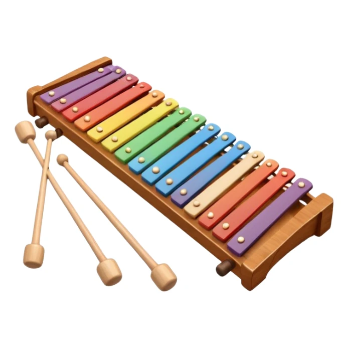 wooden xylophone top view with mallets on the side sticker