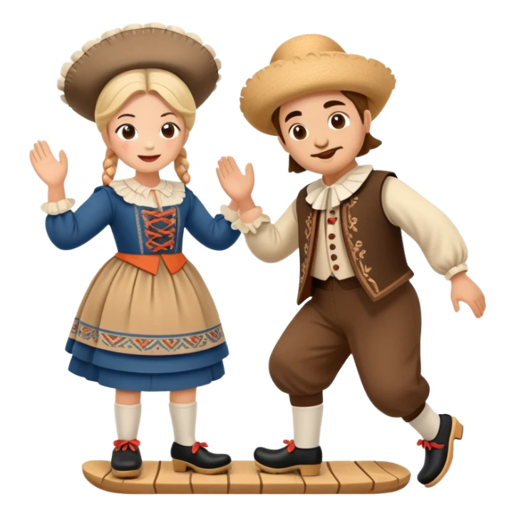 cinematic-realistic-scene-of-two-performers-executing-the-klompendans,-dressed-in-traditional-dutch-costumes-complete-with-wooden-clogs-and-detailed-folk-patterns,-captured-in-lively-motion-with-soft,-natural-lighting sticker