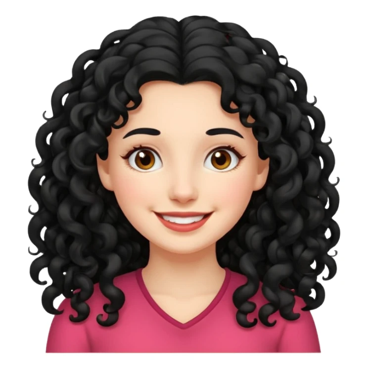 mujer blanca con cabello largo rizado negro sonriendo  sticker