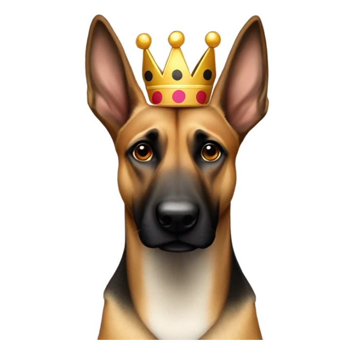 A malinois harlequin color, with a crown on his head sticker