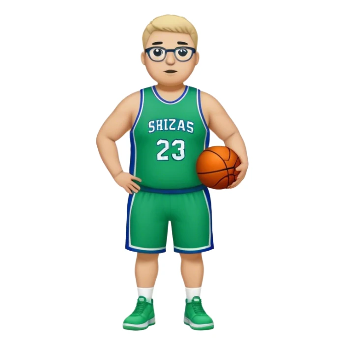 Full Body white plus size male basketball player wearing glasses wearing blue green uniform sticker