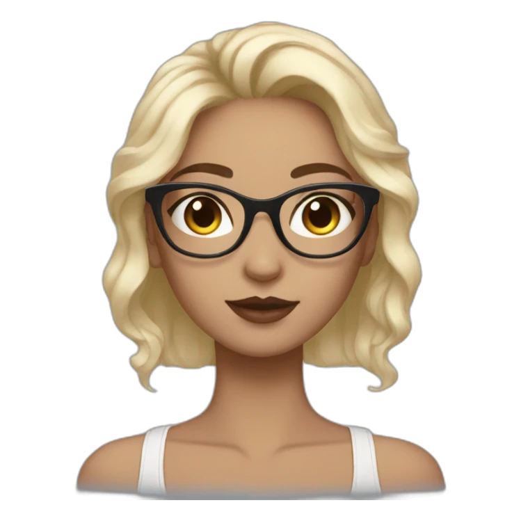 Brow girl with black wavy hair and translucent cat eye spec,  sticker