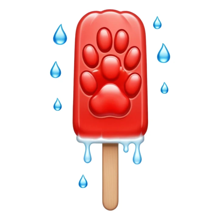 A water ice pop is shaped like a red animal paw and has an ice pop stick at the bottom. sticker