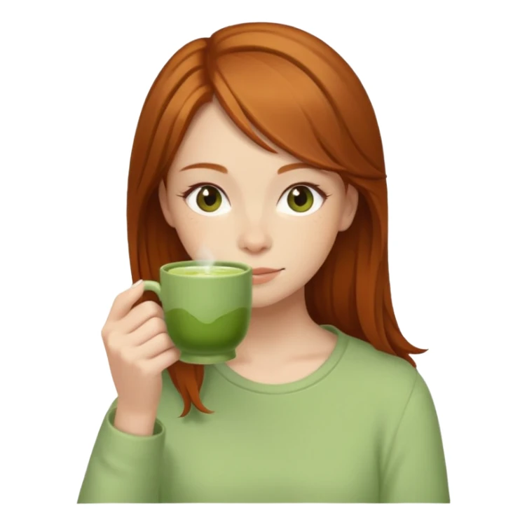 girl with brown and ginger hair drinking a matcha tea sticker