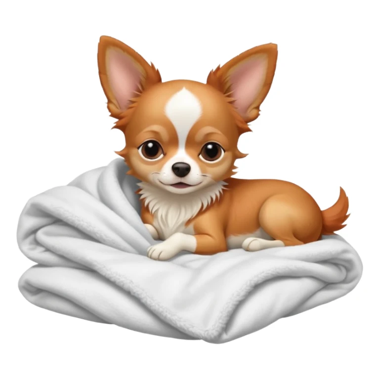 Long haired chihuahua, beige/redhaired with white chest and white socks, sleeping cutely under blanket sticker