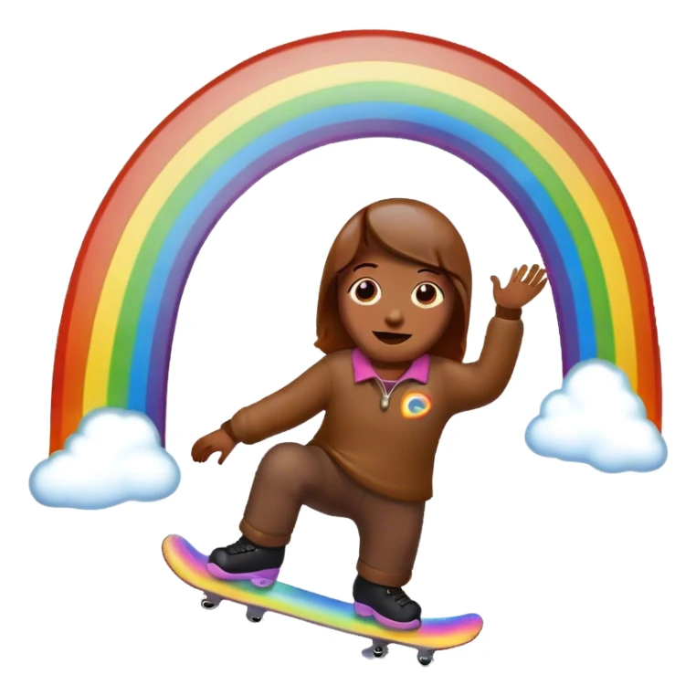 Poop emoji skating under a rainbow  sticker