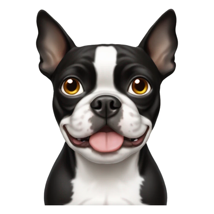 Boston terrier dog with one white eye sticker