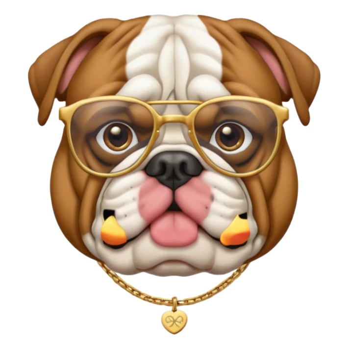 Olde English bulldog with glasses and a gold chain sticker