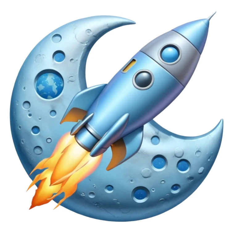 a pastel baby blue rocket ship landing on the moon  sticker
