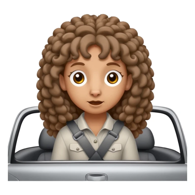 a sheep with long brown curly hair and brown eyes on a grey car sticker