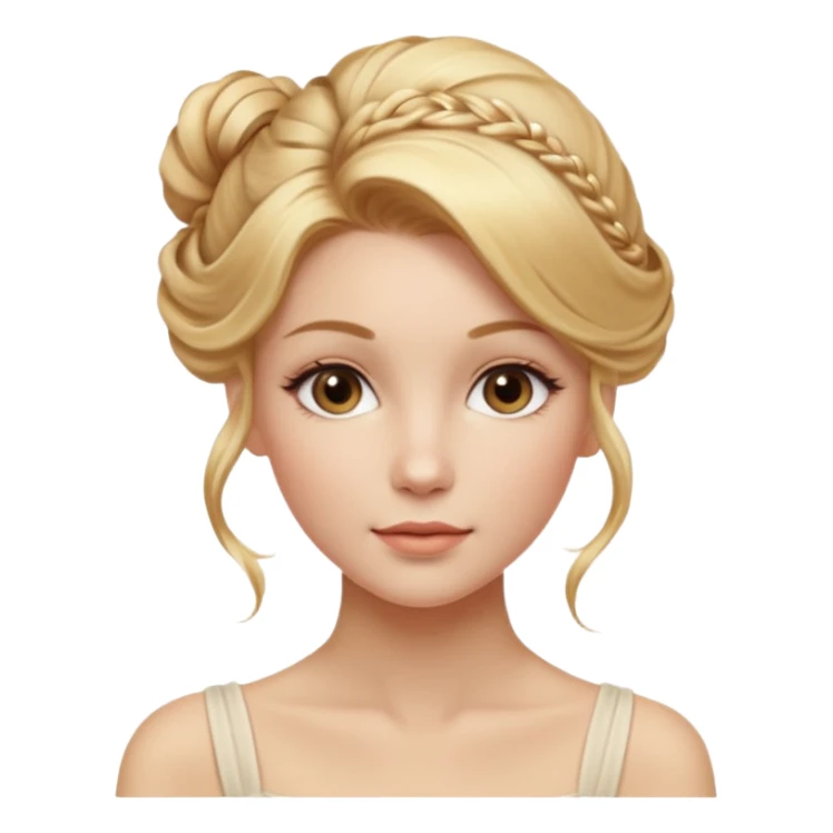 Cinematic Realistic Rococo Portrait, depicted with lifelike skin texture, subtle rosy undertones, and soft natural lighting that enhances the gentle contours of her face. Her intricately detailed golden blonde hair is elegantly styled in an updo, with delicate wisps framing her face.  sticker