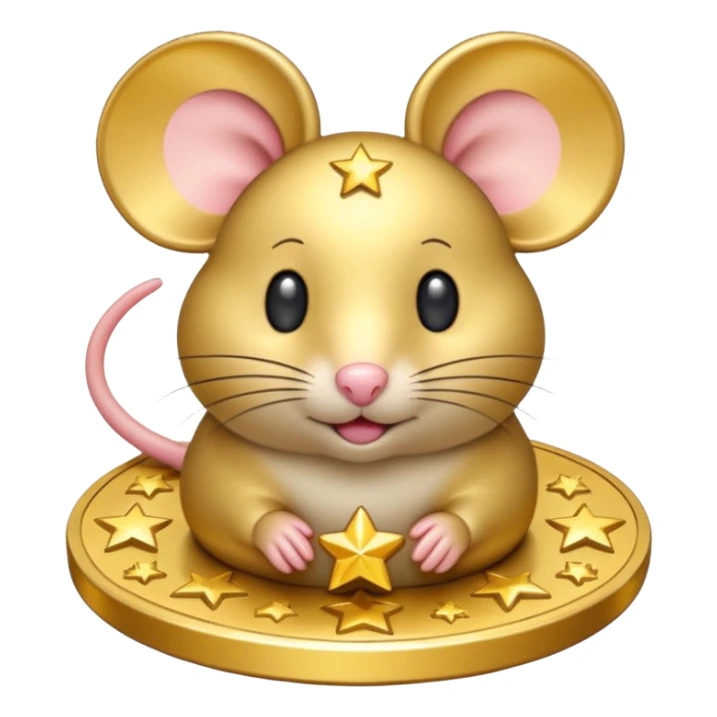 Mouse coin with stars around it, gilded style, only gold
 sticker
