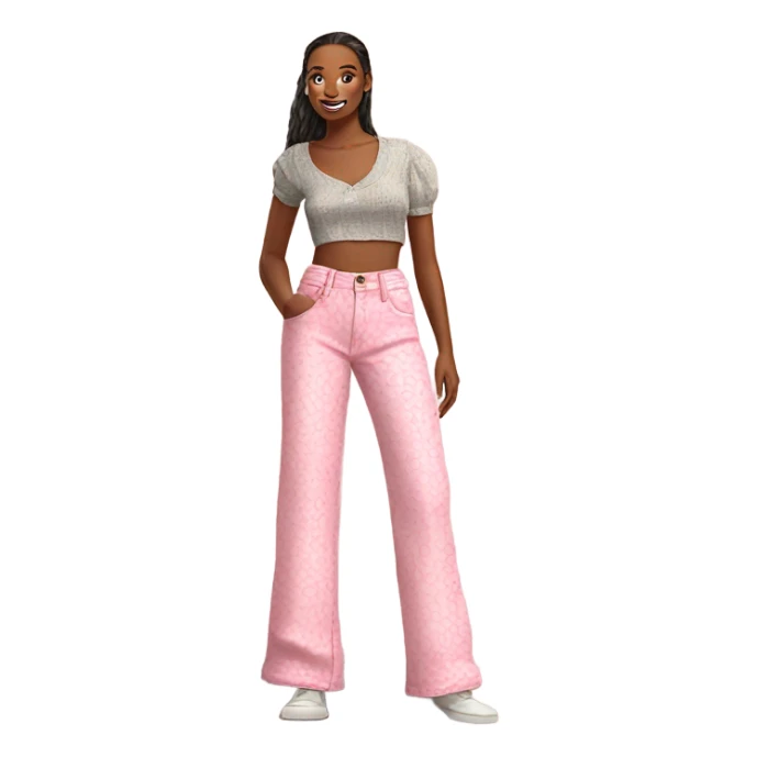 Realistic long Wide leg high waisted pink printed jeans, isolated sticker