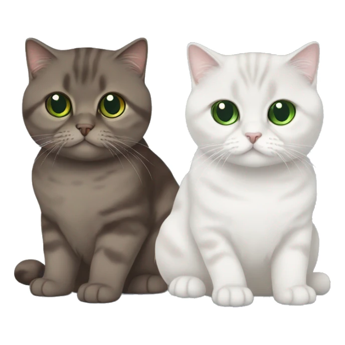 Two Scottish fold cats one brown with green eyes and one white with blue eye  sticker