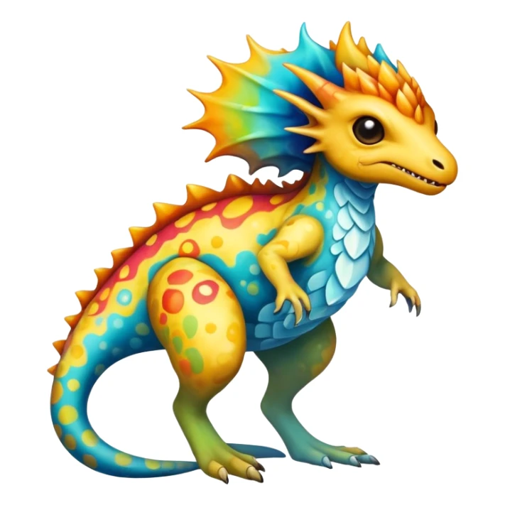 a colorful edgy vernid-fionbri-creature with splash patterns full body sticker