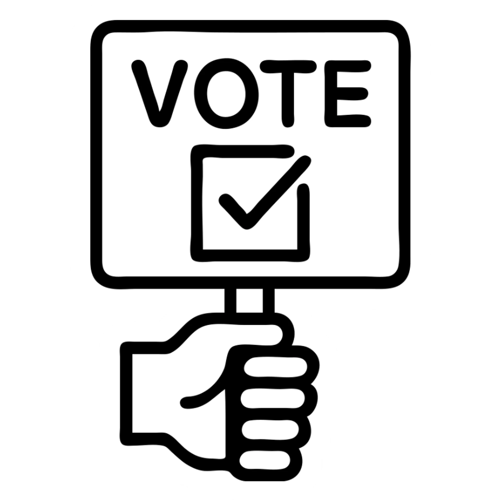 hand with a placard for voting, outlined icon, minimal style, no text sticker