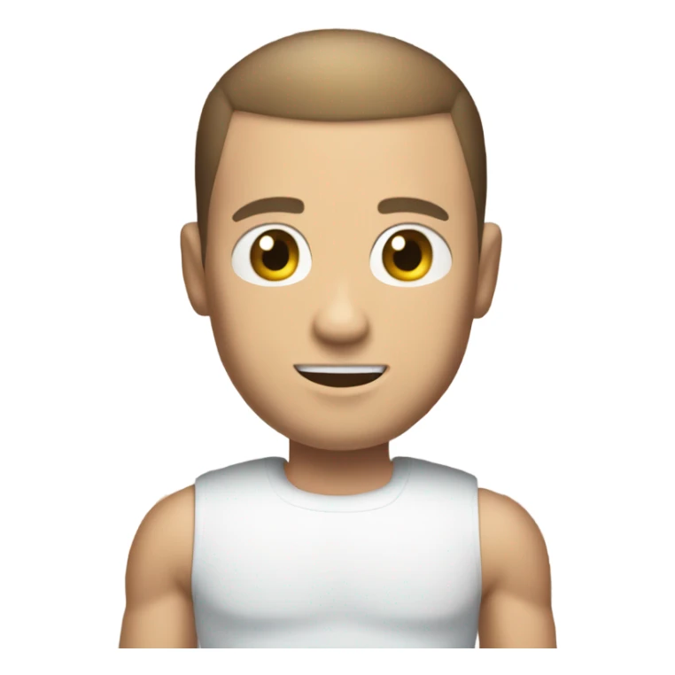 White guy with brown hair and a buzz cut, medium build but muscular and blue eyes sticker