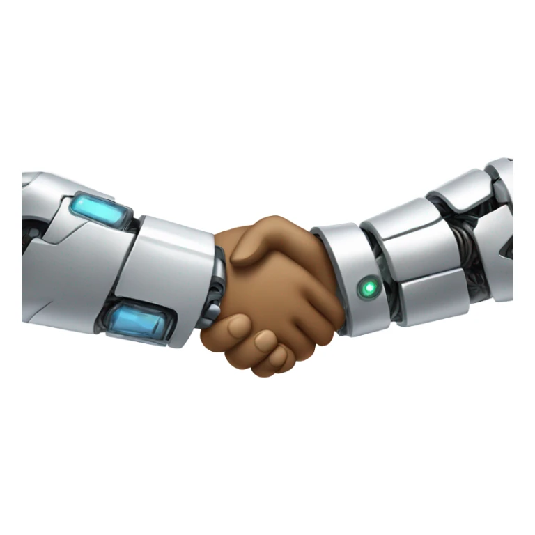 two robots and one person shaking hands in triangle stan sticker